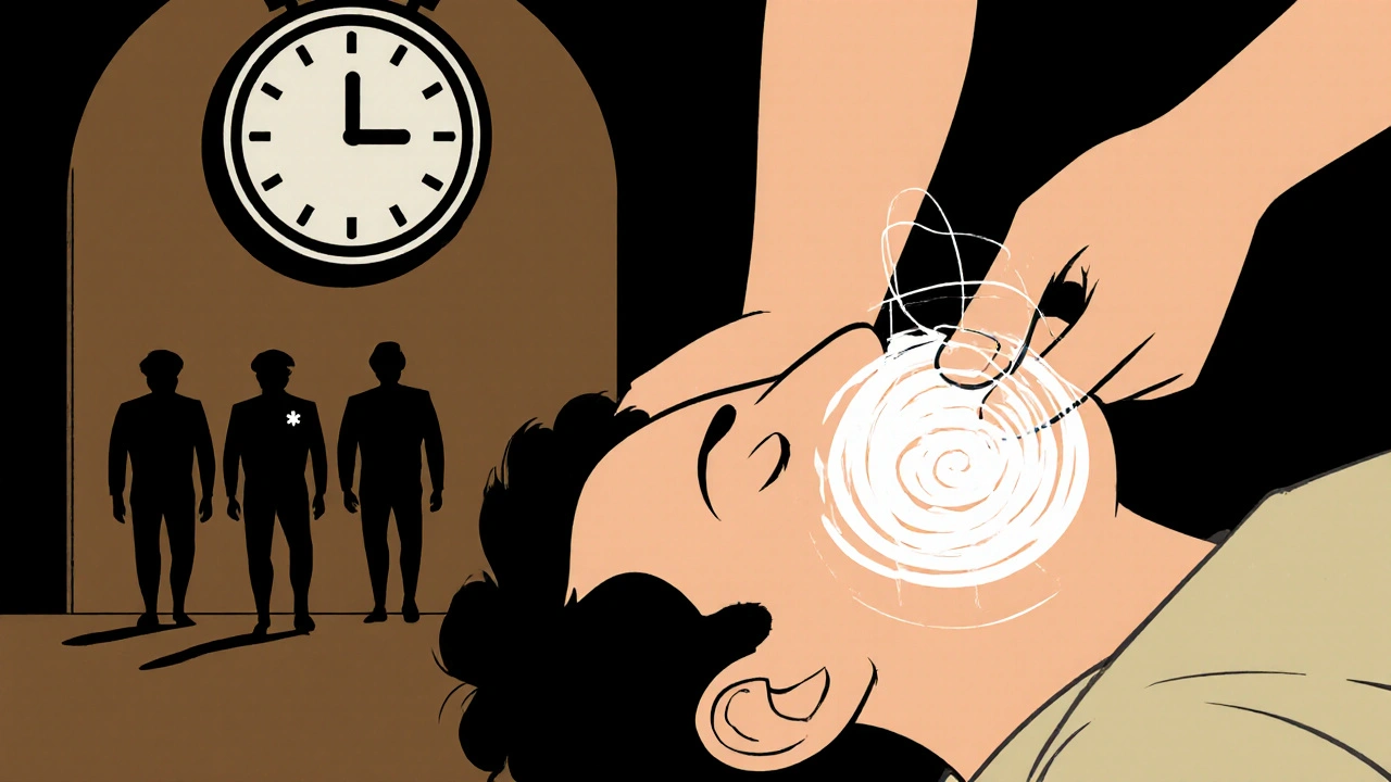 Someone giving rescue breaths to an unconscious person, with air depicted as swirling lines.