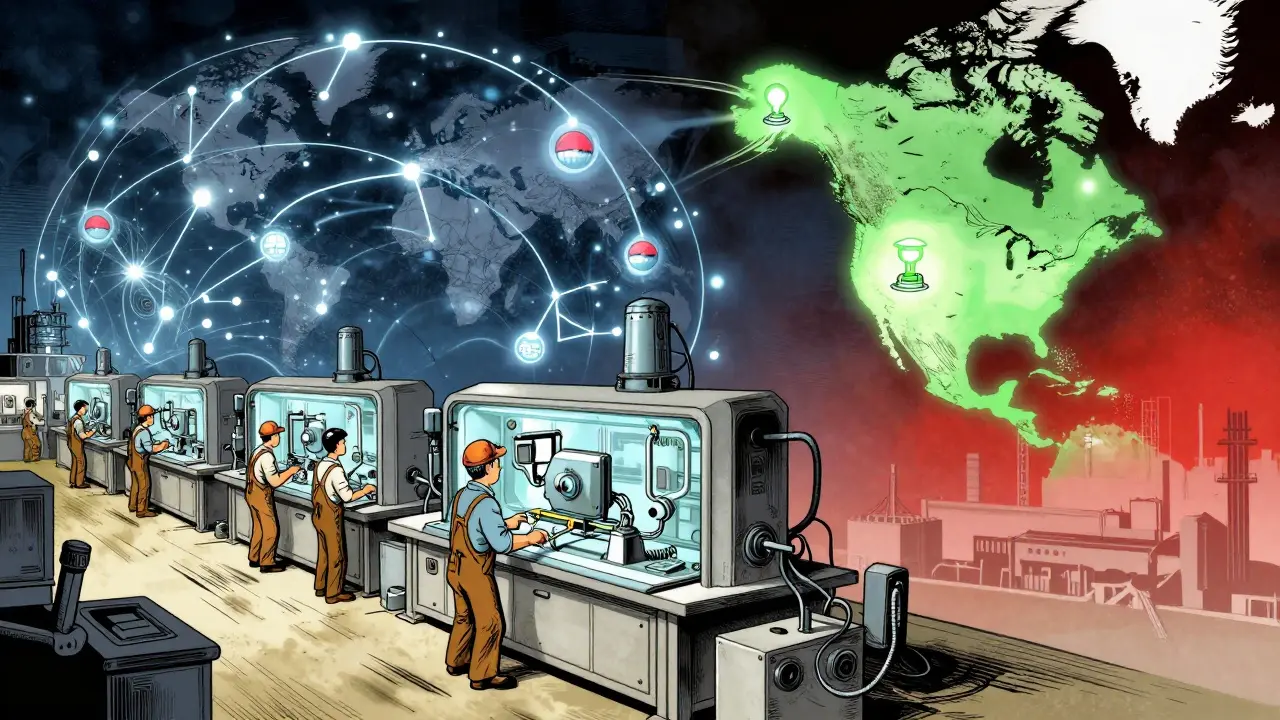 A U.S. microfactory uses AI to map secure supply chains, replacing fading overseas factories with green hubs.