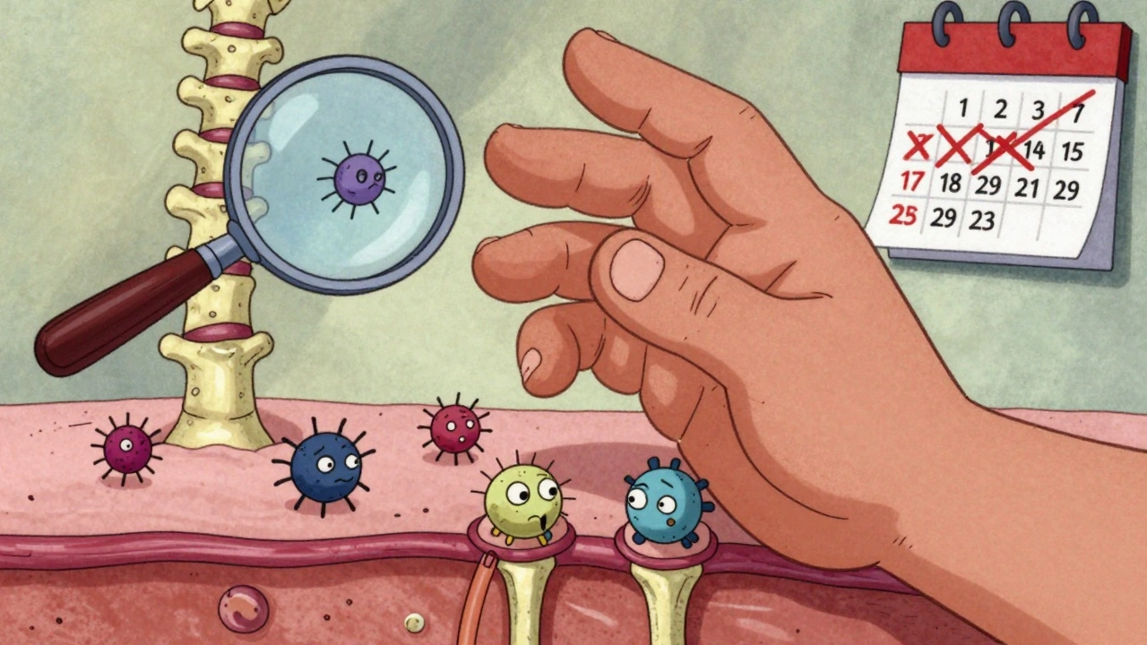 Swollen fingers with nail pits and inflamed tendons shown in Fleischer Studios animation style.