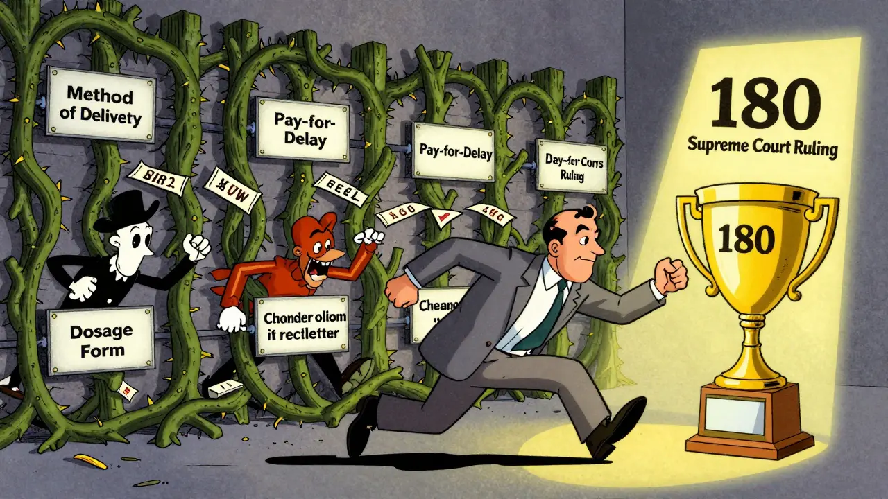 A generic drug maker races through patent thickets toward a golden 180-day trophy, dodging pay-for-delay bribes.