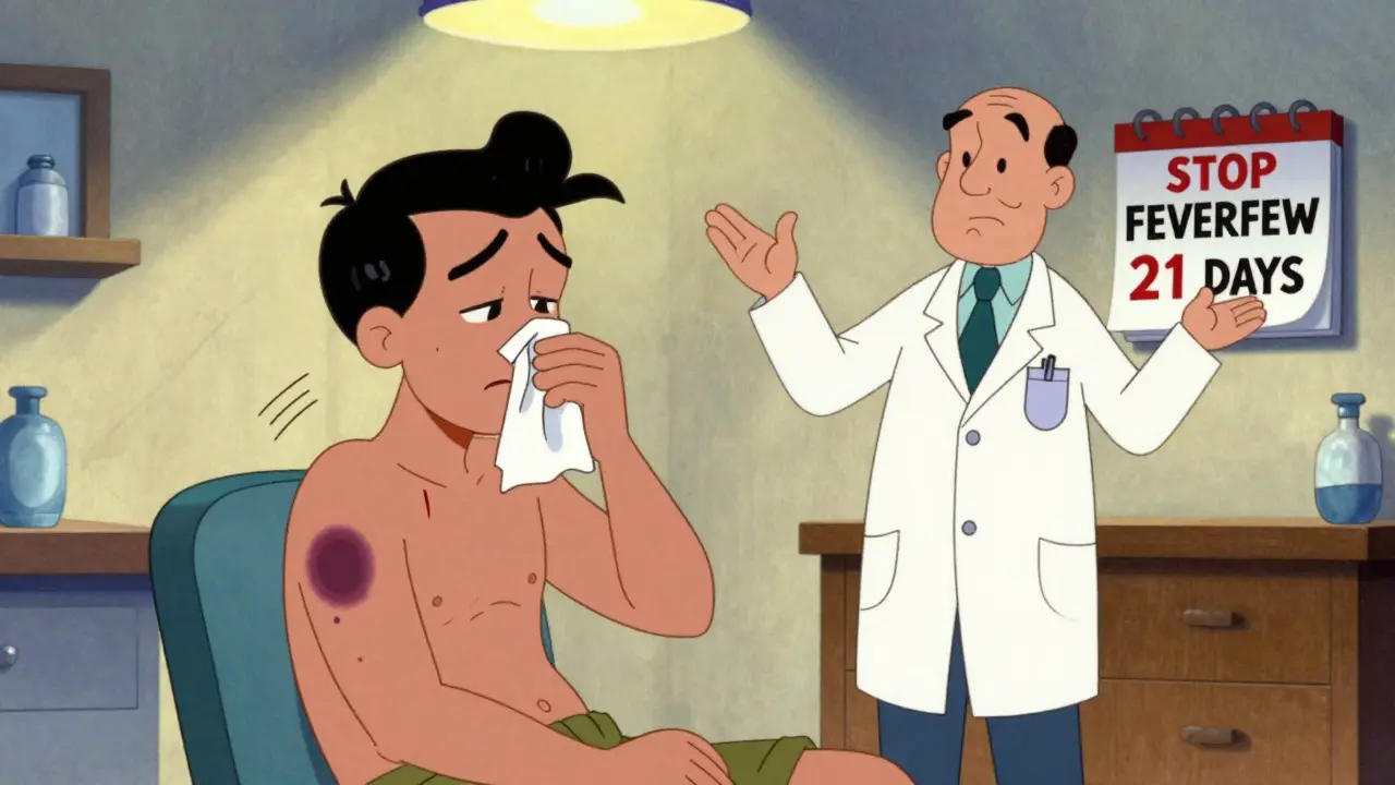 Patient showing bleeding symptoms before surgery consultation