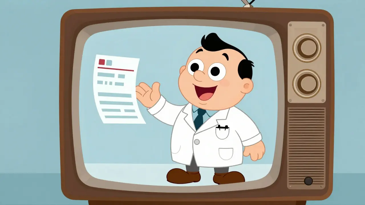 Doctor appearing on a vintage TV screen for a telehealth consultation.