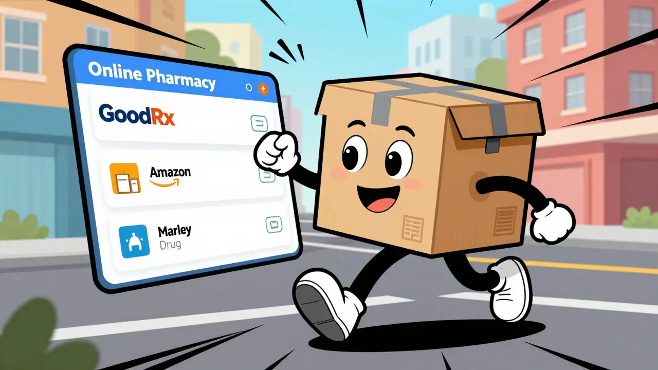 Animated delivery box running with medicine packages in city