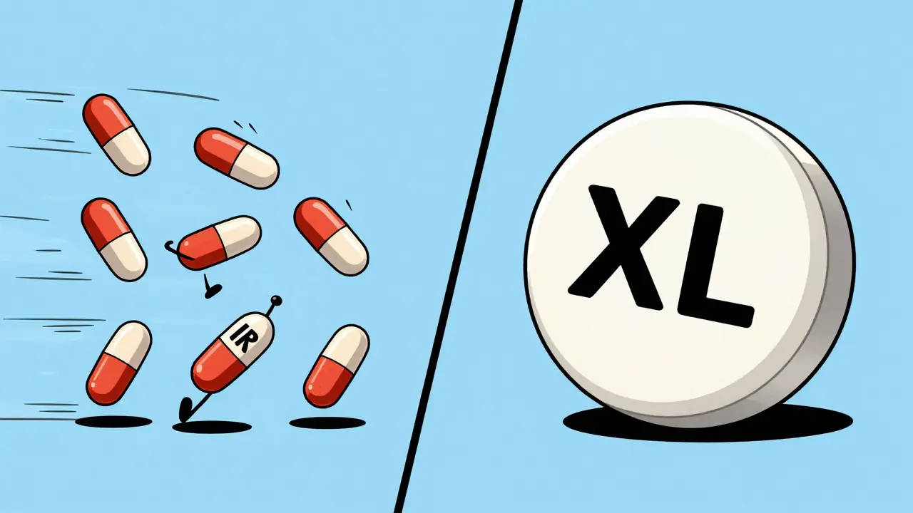 Animated pills showing fast release vs slow release styles