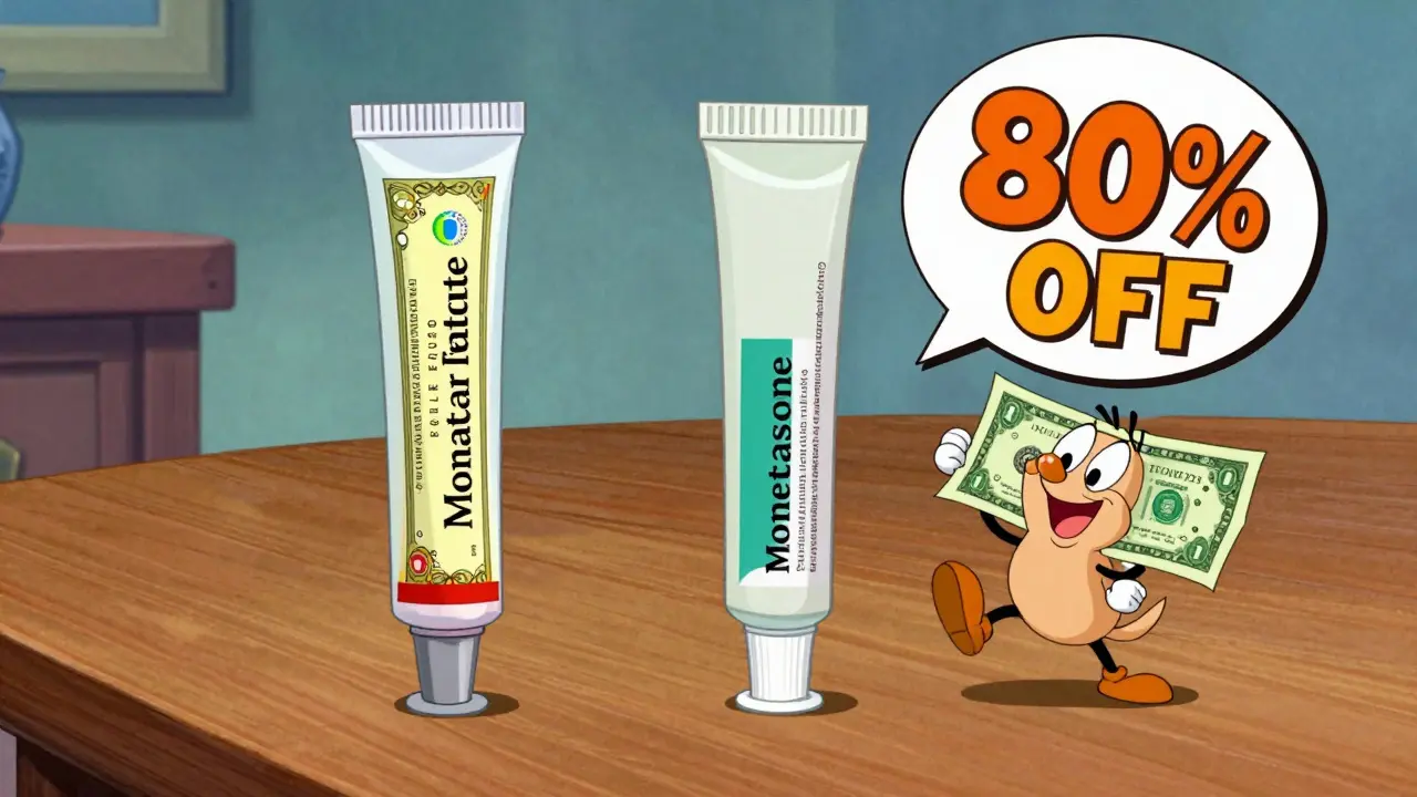 Generic vs brand medicine comparison with happy dollar character