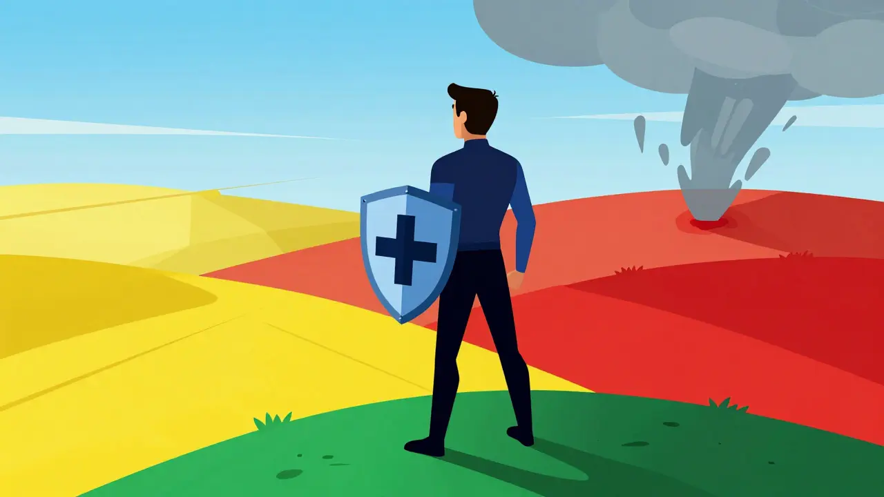 Stylized hero standing on a green hill representing asthma control